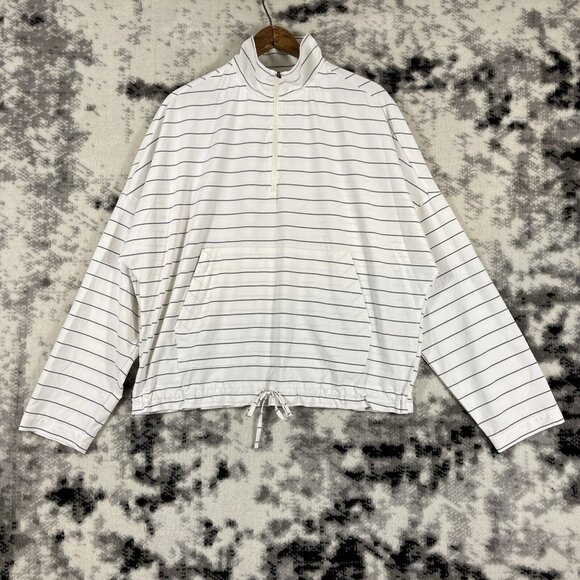 Prana Railey Pullover Womens Size Extra Small White Striped Drawstring Hem Light - Picture 1 of 11